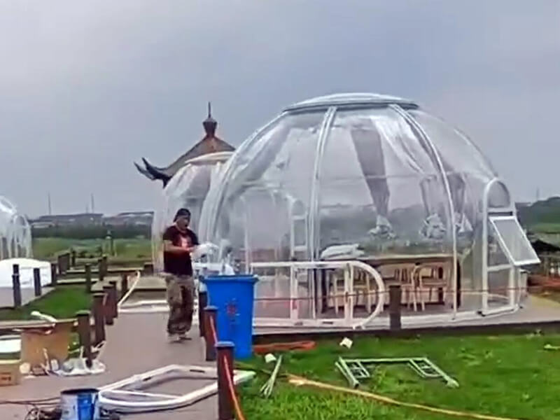 Installing bubble tent